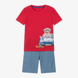 Lapin House-Boys Red & Blue Cotton Shorts Set | Childrensalon Outlet