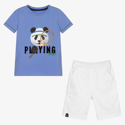 Lapin House-طقم شورت قطن لون أبيض وأزرق للأولاد | Childrensalon Outlet