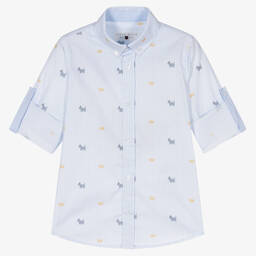 Lapin House-Boys White & Blue Stripe Shirt | Childrensalon Outlet