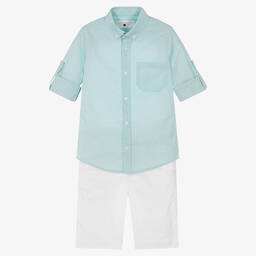 Lapin House-Зеленая рубашка и белые шорты из хлопка | Childrensalon Outlet