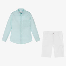 Lapin House-Зеленая рубашка и белые шорты из хлопка | Childrensalon Outlet