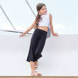 لابين هاوس-طقم بنطلون كولوت وتوب قطن وفيسكوز جيرسي لون أبيض وكحلي | Childrensalon Outlet