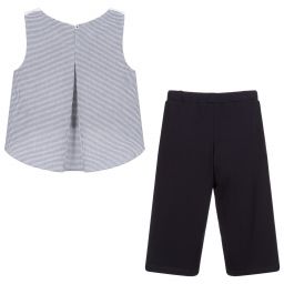 لابين هاوس-طقم بنطلون كولوت وتوب قطن وفيسكوز جيرسي لون أبيض وكحلي | Childrensalon Outlet