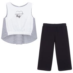 لابين هاوس-طقم بنطلون كولوت وتوب قطن وفيسكوز جيرسي لون أبيض وكحلي | Childrensalon Outlet