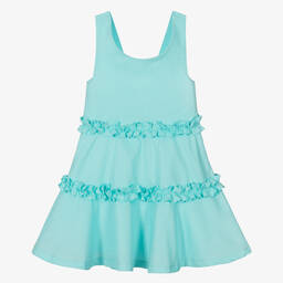 Lapin House-Girls Aqua Blue Cotton Ruffle Dress | Childrensalon Outlet
