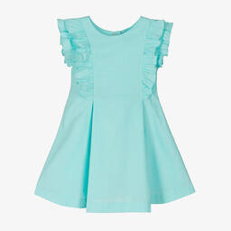 Lapin House-Girls Aqua Blue Cotton Ruffle Dress | Childrensalon Outlet