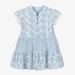 Lapin House-Girls Azure Floral Embroidered Dress | Childrensalon Outlet