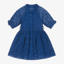 Lapin House-Girls Blue Broderie Cotton Shirt Dress | Childrensalon Outlet