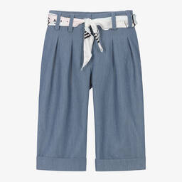 Lapin House-Girls Blue Chambray Cropped Trousers | Childrensalon Outlet