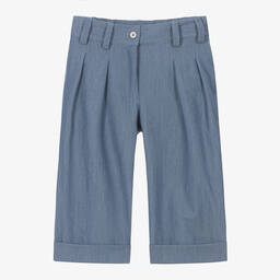 Lapin House-Girls Blue Chambray Cropped Trousers | Childrensalon Outlet