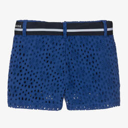Lapin House-Girls Blue Cotton Broderie Anglaise Shorts | Childrensalon Outlet