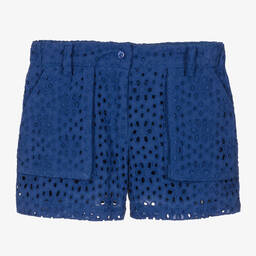 Lapin House-Girls Blue Cotton Broderie Anglaise Shorts | Childrensalon Outlet