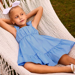 Lapin House-Girls Blue Cotton Dress | Childrensalon Outlet