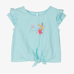 Lapin House-Girls Blue Cotton Flower T-Shirt | Childrensalon Outlet