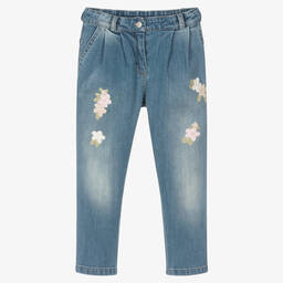 Lapin House-Girls Blue Denim Floral Jeans | Childrensalon Outlet