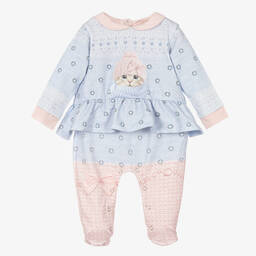 Lapin House-Girls Blue & Pink Cat Babygrow | Childrensalon Outlet