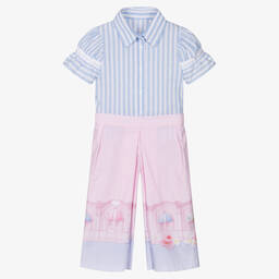 Lapin House-Голубая рубашка и розовые брюки из хлопка | Childrensalon Outlet