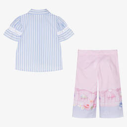 Lapin House-Голубая рубашка и розовые брюки из хлопка | Childrensalon Outlet