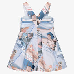 Lapin House-Girls Blue Postcard Print Dress | Childrensalon Outlet