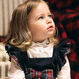 Lapin House-Girls Blue & Red Cotton Tartan Dress | Childrensalon Outlet