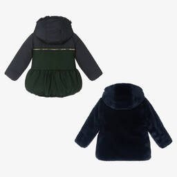 Lapin House-Girls Blue Reversible Coat | Childrensalon Outlet