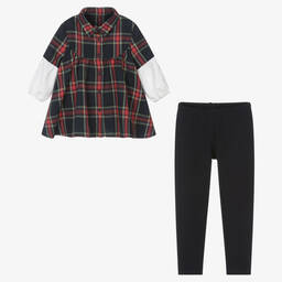 Lapin House-Girls Blue Tartan Cotton Leggings Set | Childrensalon Outlet
