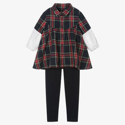 Lapin House-Girls Blue Tartan Cotton Leggings Set | Childrensalon Outlet