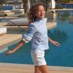 Lapin House-Girls Blue & White Linen Shorts Set | Childrensalon Outlet