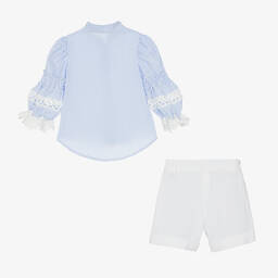 Lapin House-Girls Blue & White Linen Shorts Set | Childrensalon Outlet