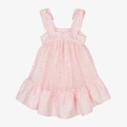 لابين هاوس-فستان كتان وردي مزين باللؤلؤ للبنات | Childrensalon Outlet