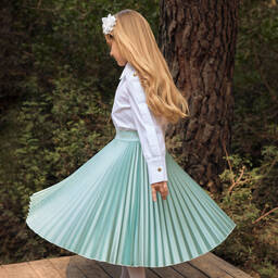 Lapin House-Girls Green Pleated Satin Skirt | Childrensalon Outlet