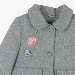 Lapin House-Girls Grey Embroidered Wool Coat | Childrensalon Outlet