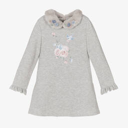 Lapin House-Girls Grey Floral Dress | Childrensalon Outlet