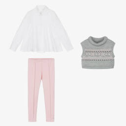 Lapin House-Girls Grey & Pink Outfit Ensemble | Childrensalon Outlet