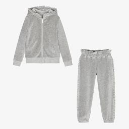 Lapin House-تراكسوت قطن قطيفة لون رمادي للبنات | Childrensalon Outlet