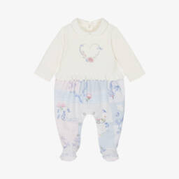 Lapin House-Girls Ivory and Blue Babysuit with Feet | Childrensalon Outlet