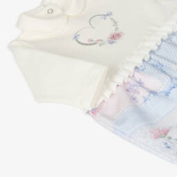 Lapin House-Girls Ivory and Blue Babysuit with Feet | Childrensalon Outlet