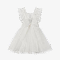 Lapin House-Girls Ivory Floral Lace Tulle Dress | Childrensalon Outlet