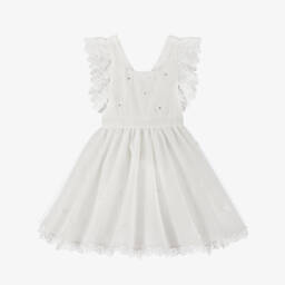 Lapin House-Girls Ivory Floral Lace Tulle Dress | Childrensalon Outlet