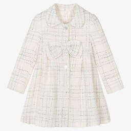 Lapin House-Кремово-серебристое пальто из твида с бантом | Childrensalon Outlet