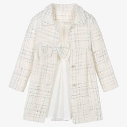 Lapin House-Кремово-серебристое пальто из твида с бантом | Childrensalon Outlet
