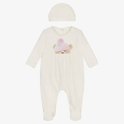 Lapin House-طقم أفرول بيبي غرو قطن قطيفة لون عاجي للمولودات | Childrensalon Outlet