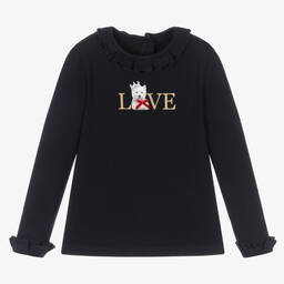 Lapin House-Girls Navy Blue Cotton Top | Childrensalon Outlet