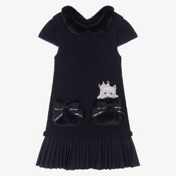 Lapin House-Girls Navy Blue Knitted Dress | Childrensalon Outlet