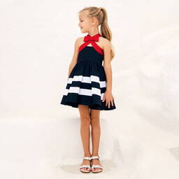 Lapin House-Girls Navy Blue Striped Cotton Dress | Childrensalon Outlet