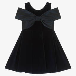 Lapin House-Girls Navy Blue Velvet Bow Dress | Childrensalon Outlet