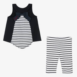 Lapin House-طقم شورت قطن جيرسي لون كحلي وأبيض | Childrensalon Outlet