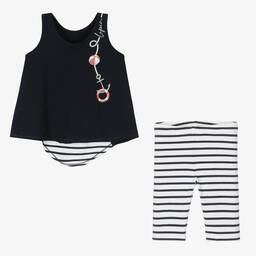 Lapin House-طقم شورت قطن جيرسي لون كحلي وأبيض | Childrensalon Outlet