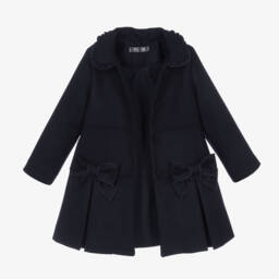 Lapin House-Синее шерстяное пальто с бантиками для девочек | Childrensalon Outlet
