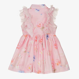Lapin House-Girls Pink Cotton Floral Dress | Childrensalon Outlet